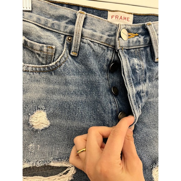 FRAME Denim Rigid Re-release short distressed high rise denim size 27 100 cotton - Picture 2 of 8